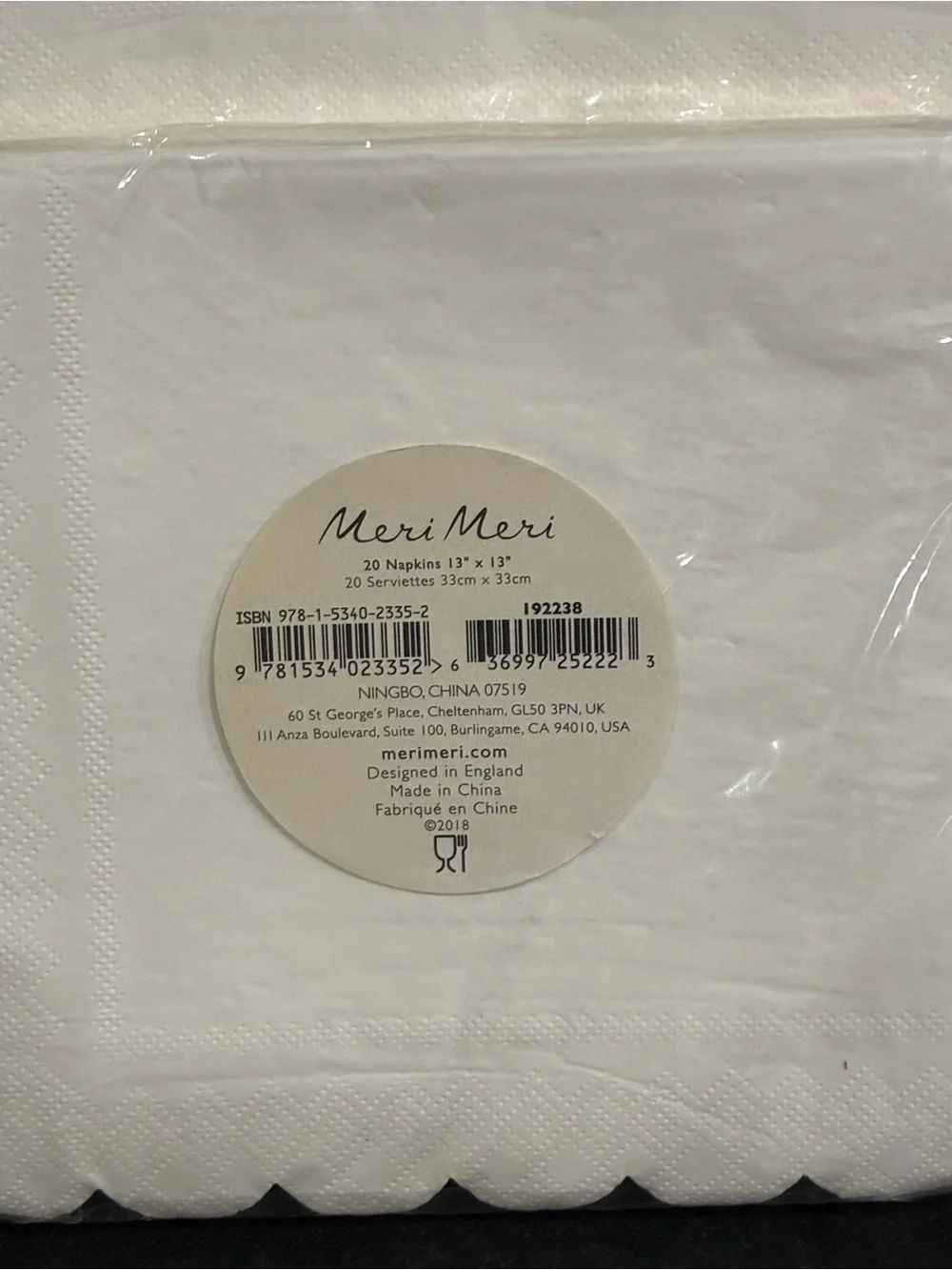 Meri Meri Party Napkins With Scalloped Edges White 2 Packs of 20 13